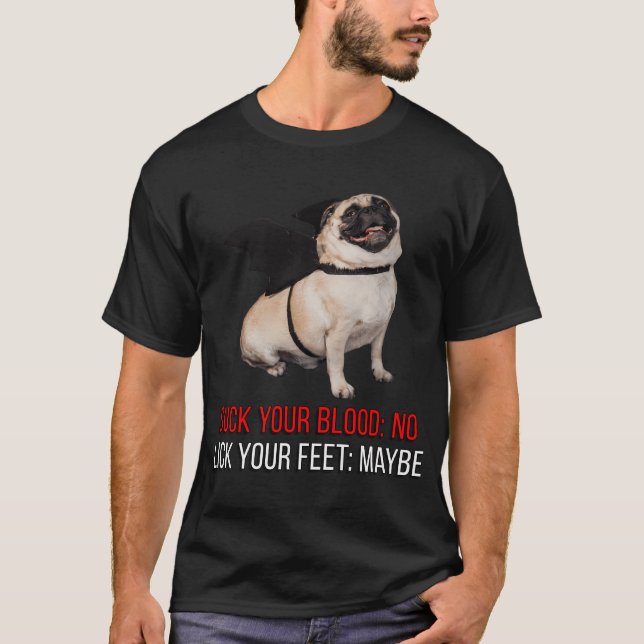 Diego the Pug - Bat Wings - Kind Vampire - Spooky  T-Shirt (Front)