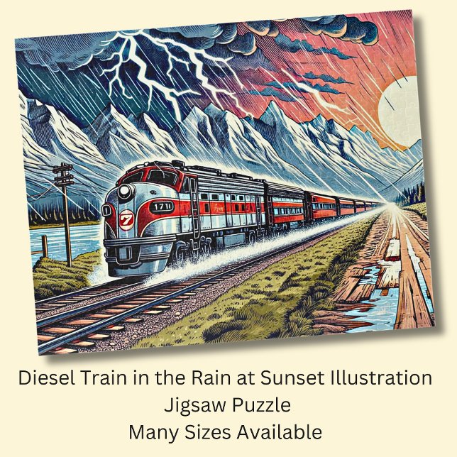 Diesel Train in the Rain at Sunset Illustration Jigsaw Puzzle (Creator Uploaded)