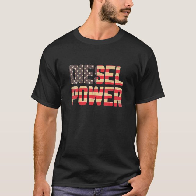 Diesel Truck Shirt American Flag Diesel Power Truc (Front)
