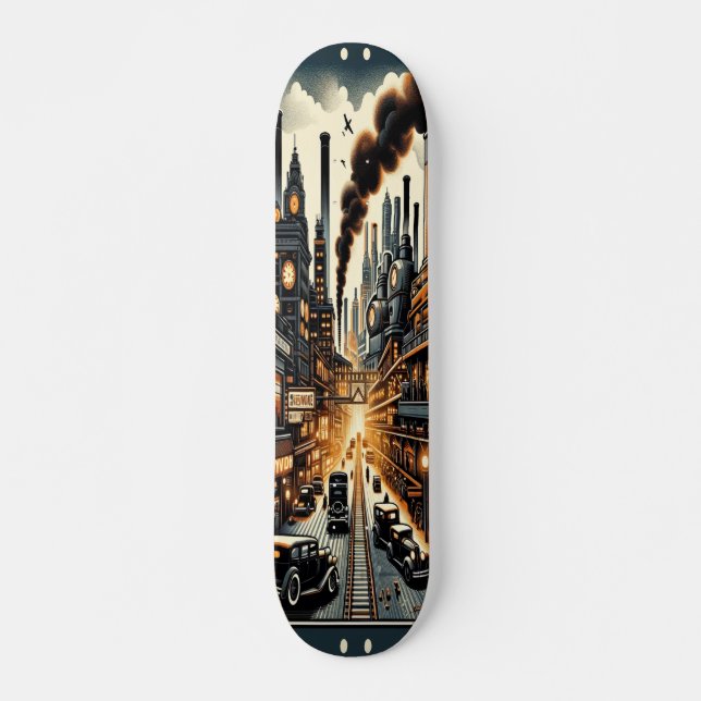 "Dieselpunk Urban Landscape Deck" Skateboard (Front)