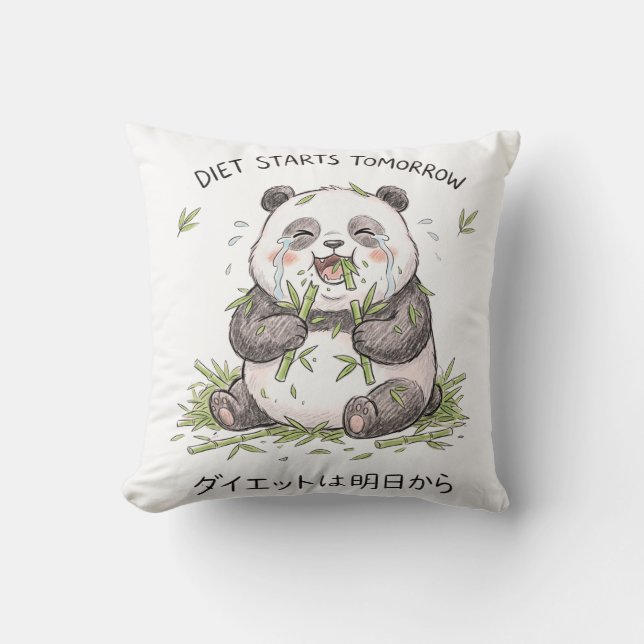Diet Starts Tomorrow Funny Crying Panda Meme Art Throw Pillow (Front)