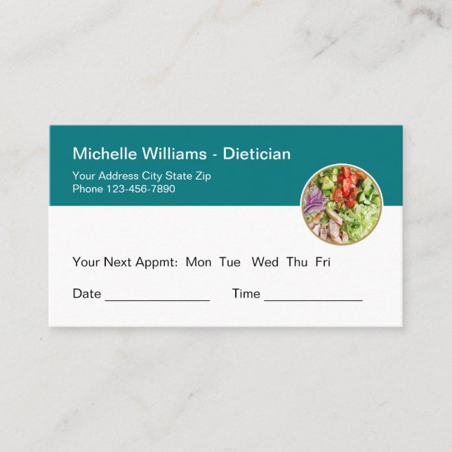 Dietician Nutritionist Appointment Business Cards (Front)