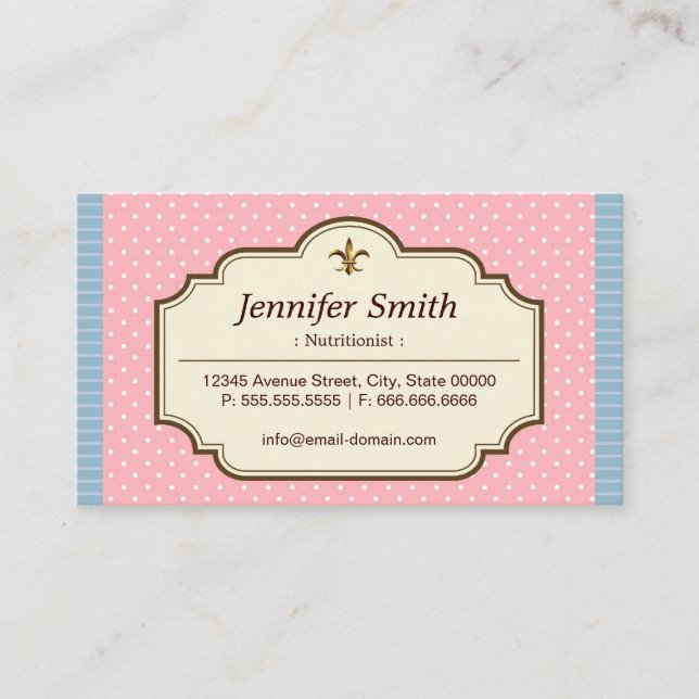 Dietician Nutritionist - Cute Polka Dots Business Card (Front)