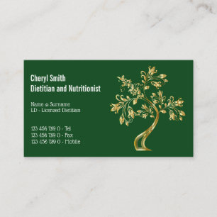 Dietician tree of life faux gold green business card