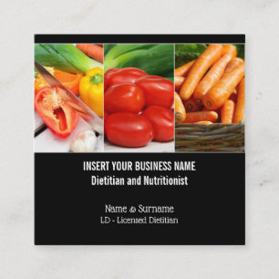 Dietician vegetable photo collage on black SQUARE Square Business Card