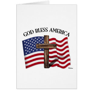 DIEU BLESS AMERICA avec croix robuste et drapeau U