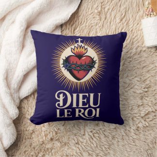 Dieu Le Roi Catholic Monarchist Sacred Heart Throw Pillow