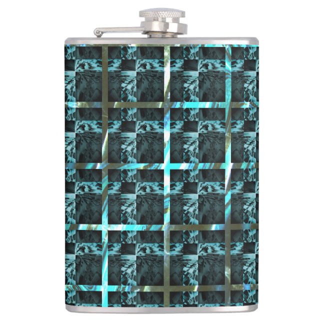 Different chess, squares or image under grid? hip flask (Front)