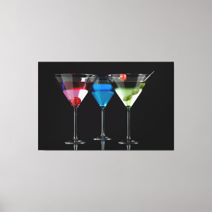 Different cocktails in martini glasses on black canvas print