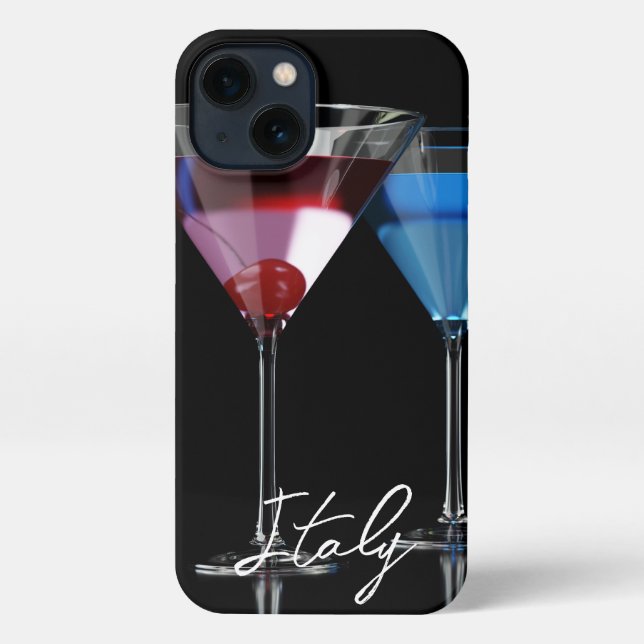 Different cocktails in martini glasses on black iPhone case (Back)