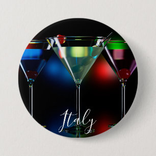 Different cocktails in martini glasses with lights 3 inch round button