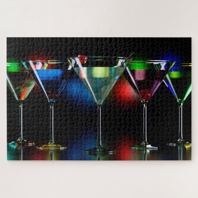 Different cocktails in martini glasses with lights jigsaw puzzle (Horizontal)