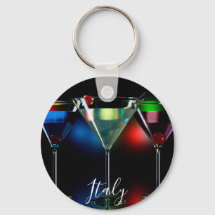 Different cocktails in martini glasses with lights keychain