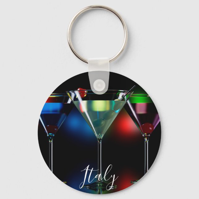 Different cocktails in martini glasses with lights keychain (Front)
