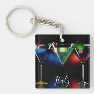 Different cocktails in martini glasses with lights keychain