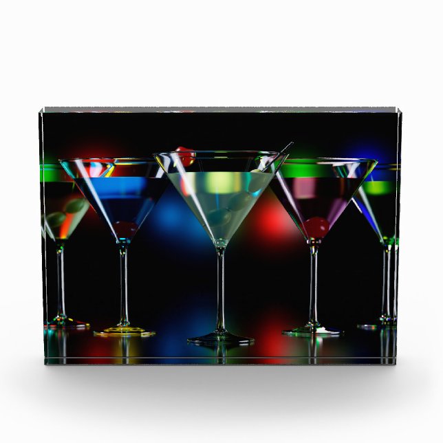 Different cocktails in martini glasses with lights photo block (Front)