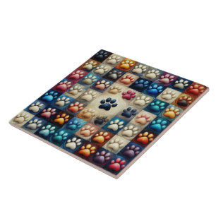 Different coloured canine dog paw print  tile