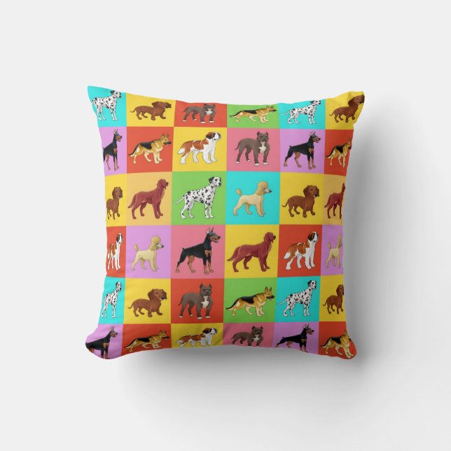Different Dog Breeds Throw Pillow (Front)