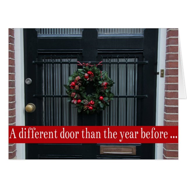 Different door - Christmas wreath new address card (Front Horizontal)