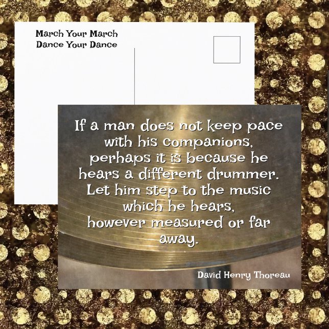 Different Drummer Thoreau Quote Cymbal Postcard (Creator Uploaded)