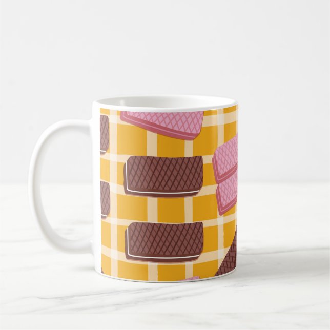 Different flavoued wafers seamless background coffee mug (Left)