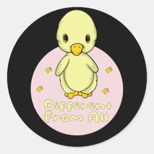 Different From All Kawaii Baby Duck Yellow & Pink Classic Round Sticker