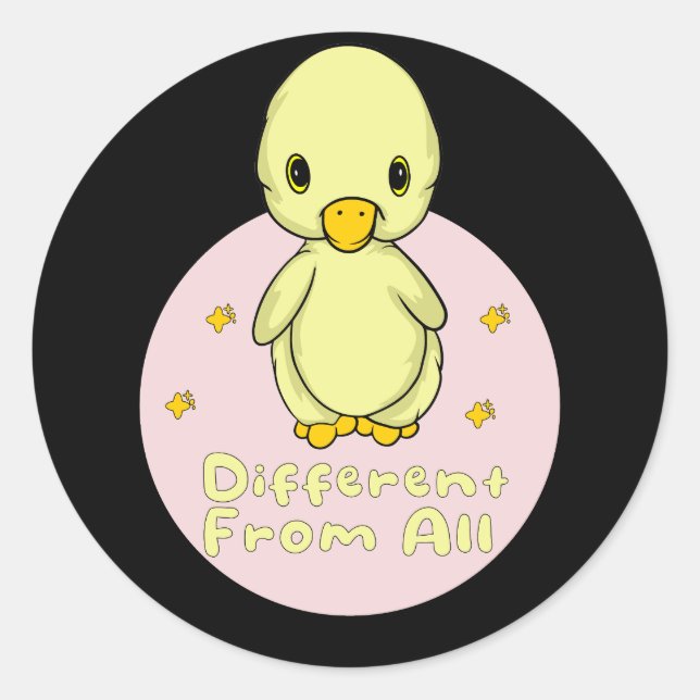 Different From All Kawaii Baby Duck Yellow & Pink Classic Round Sticker (Front)