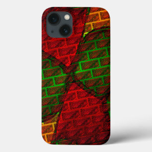 Different image montage, brick, red, green, yellow iPhone 13 case