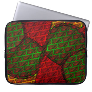 Different image montage, brick, red, green, yellow laptop sleeve