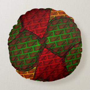 Different image montage, brick, red, green, yellow round pillow