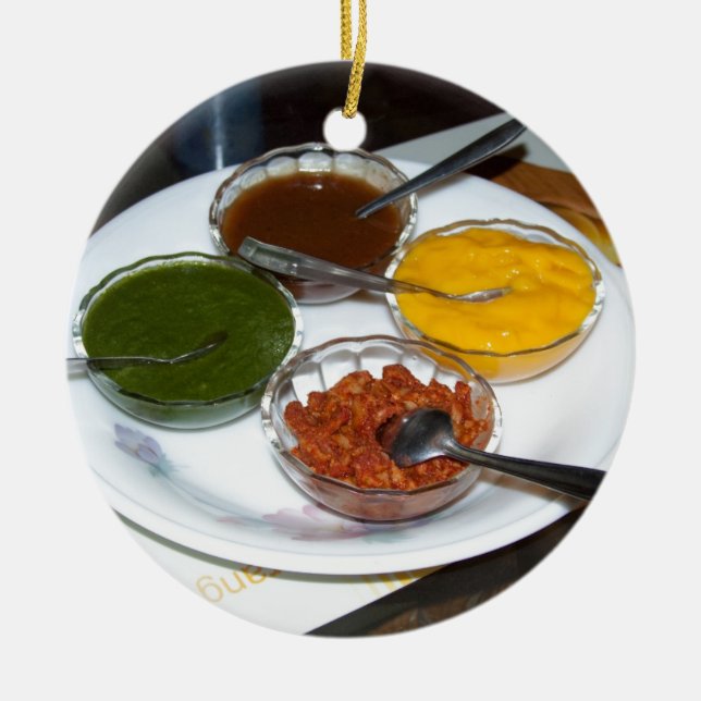 Different Indian spices in bowls Ceramic Ornament (Front)