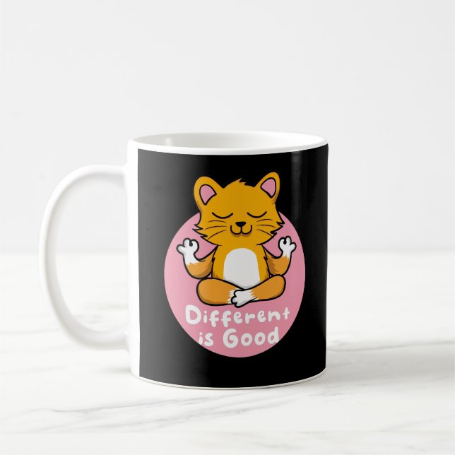Different Is Good Kawaii Orange Cat Doing Yoga  Coffee Mug (Left)