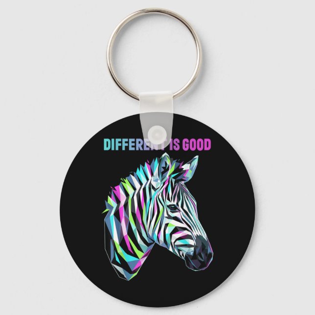 Different Is Good Rare Disease Awareness Zebra Keychain (Front)