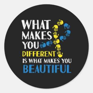 Different Makes You Beautiful Down Syndrome Awaren Classic Round Sticker