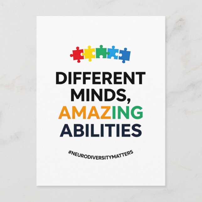 Different Minds Amazing Abilities Awareness Art Holiday Postcard (Front)