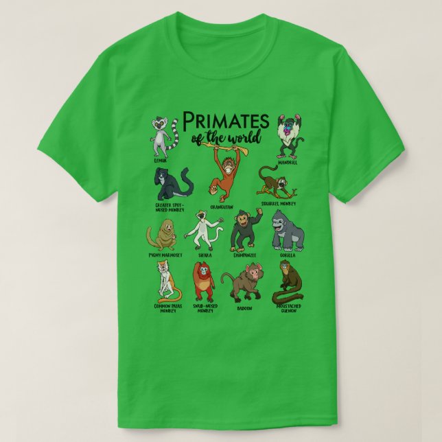 Different monkeys types of primates T-Shirt (Design Front)