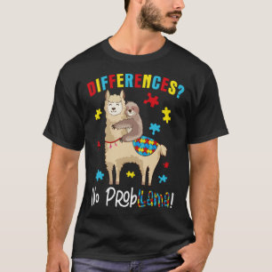 Different No Prob Llama Sloth Llama Puzzle Autism T-Shirt
