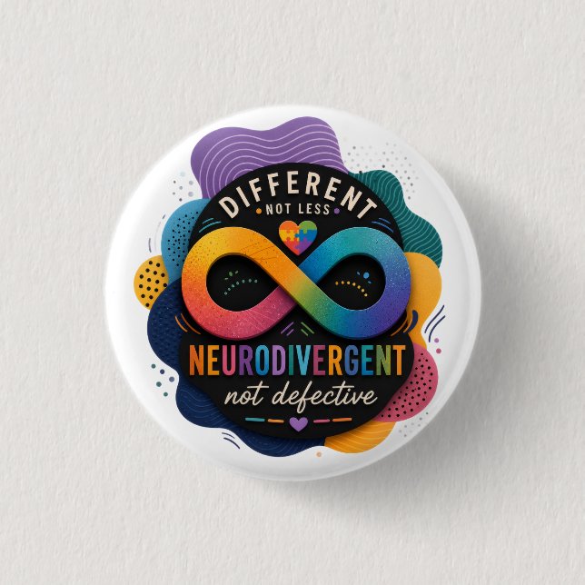 Different Not Less, Neurodivergent Not Defective  1 Inch Round Button (Front)