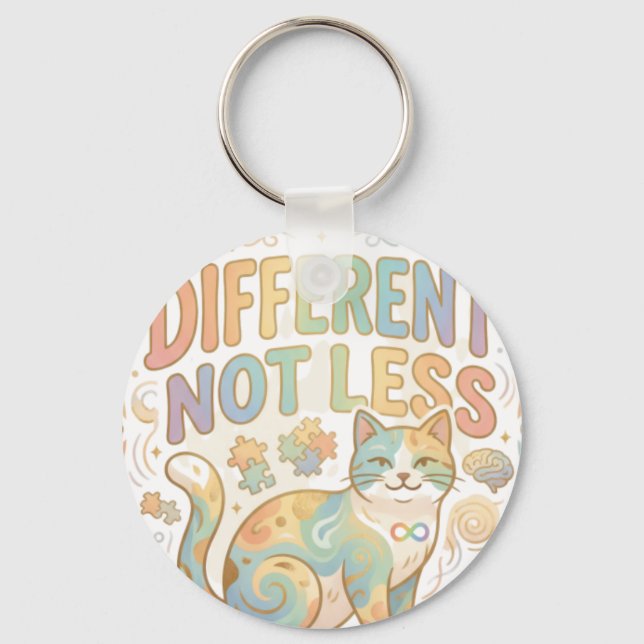 Different Not Less Neurodiversity Cat Autism Accep Keychain (Front)