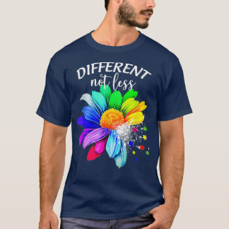 Different Not Less Sunflower Autism Puzzle Awarene T-Shirt