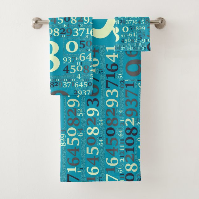 Different numbers in random order bath towel set (Insitu)