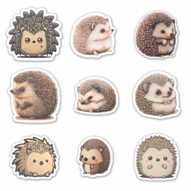 Different Style Hedgehog Sticker Sheet (Front)