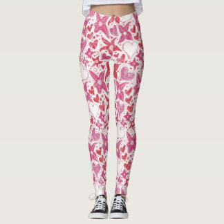 Different Style Of Flower & Hearts Pattern Leggings