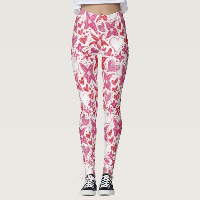 Different Style Of Flower & Hearts Pattern Leggings (Front)