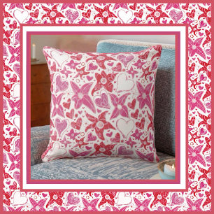 Different Style Of Flower & Hearts Pattern Throw Pillow