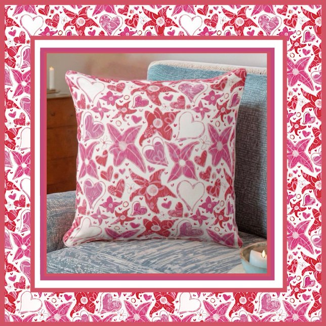 Different Style Of Flower & Hearts Pattern Throw Pillow (Creator Uploaded)