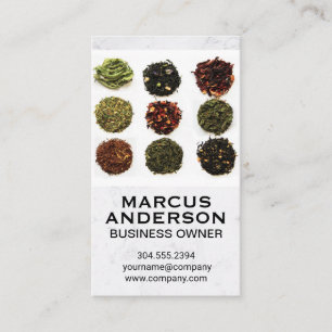 Different Tea Leaf Piles   White Marble  Business Card