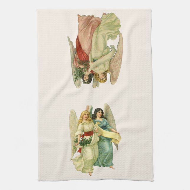  Different Victorian Angels, Vintage Christmas Kitchen Towel (Vertical)
