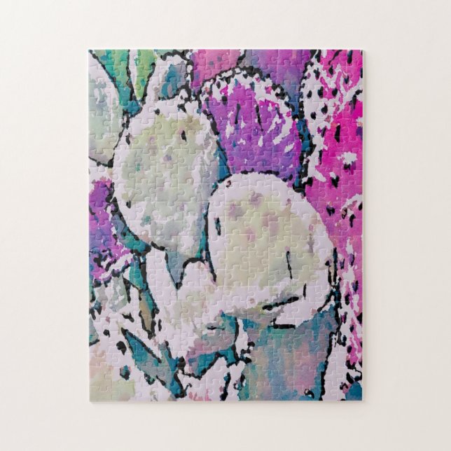 Difficile Abstrait Pink and Green Cactus Puzzle (Vertical)