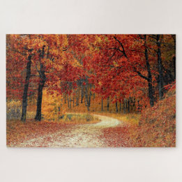 Difficult Autumn Red Season Landscape Puzzle